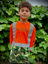 Load image into Gallery viewer, Youth Sub. HIVIS Orange w/ Faded Camo Long Sleeve T-Shirt