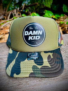 Damn Kid Black Logo Trucker Hats